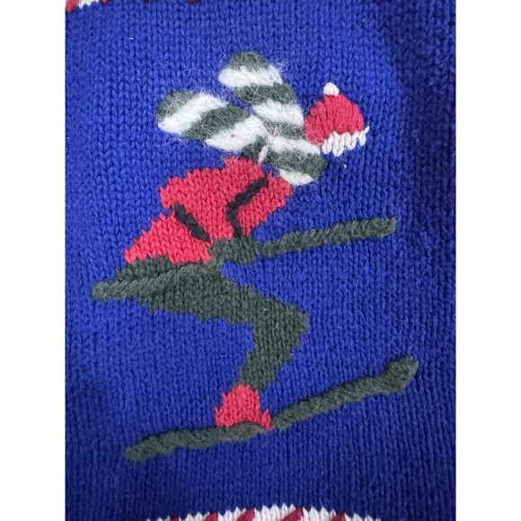 Vintage Patchwork Knit Sweater Snowflake Skiing Christmas Holiday Ugly Sweater - Picture 6 of 9